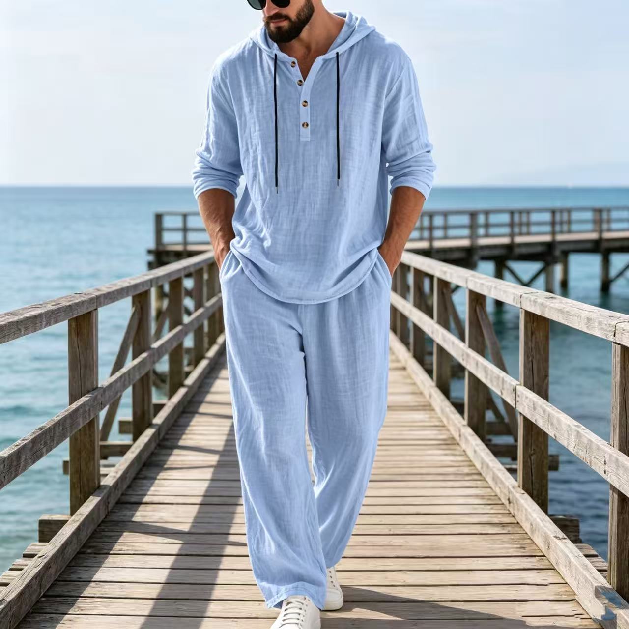 Mens Linen Shirt Long Sleeve - Setelan Kasual Pria Linen Musim Semi