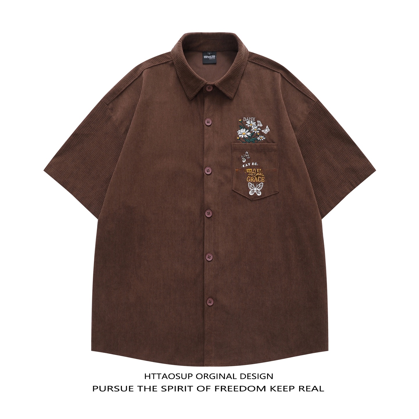 Corduroy Button Up Shirt Men - HTTAOSUP 2026 Kemeja Lengan Pendek Pria
