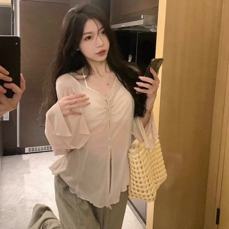 Shirts - Blus Lengan Lebar Model Sheer -