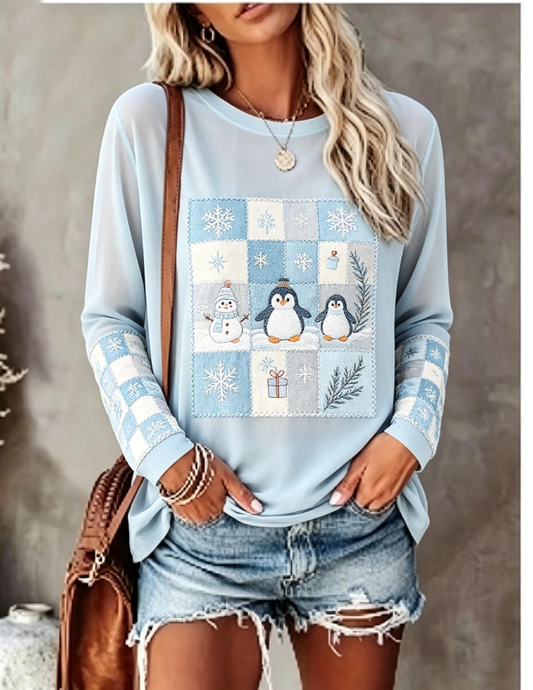 T-Shirts - Kaos Lengan Panjang Wanita dengan Motif