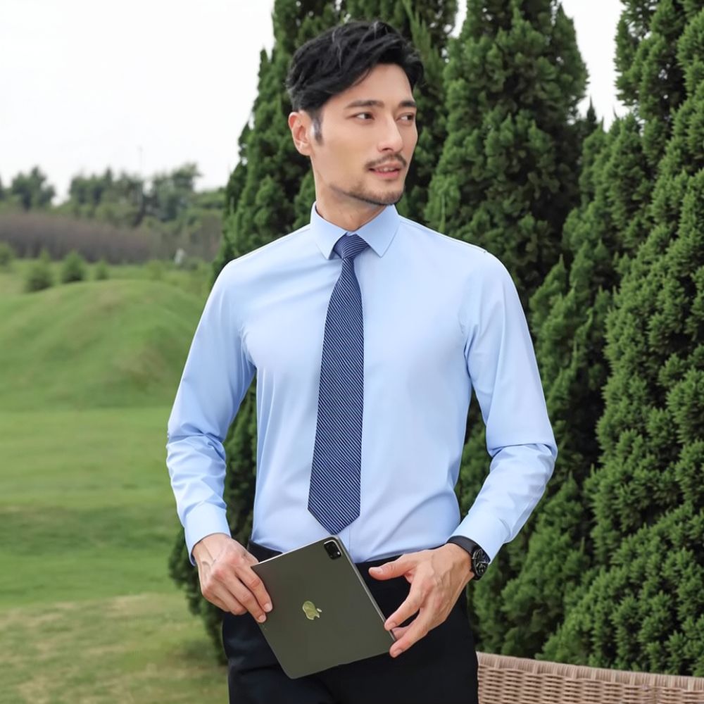 Breathable Bamboo Fiber Shirt Non Iron - Kemeja Lengan Panjang untuk Pria, Bahan