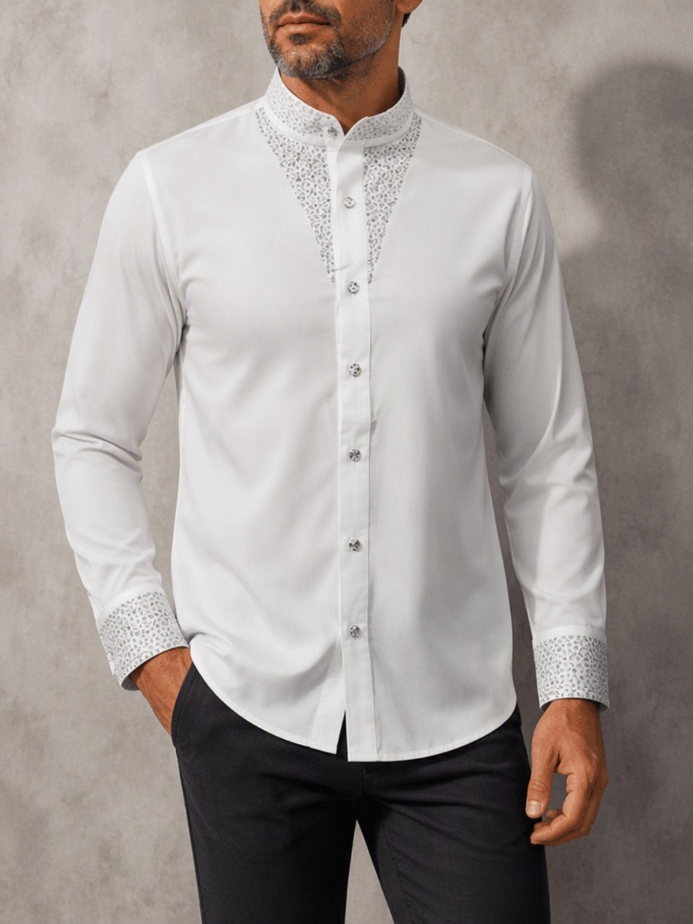 Mandarin Collar Formal Shirt Slim Fit - Blus kasual pria untuk bisnis, model