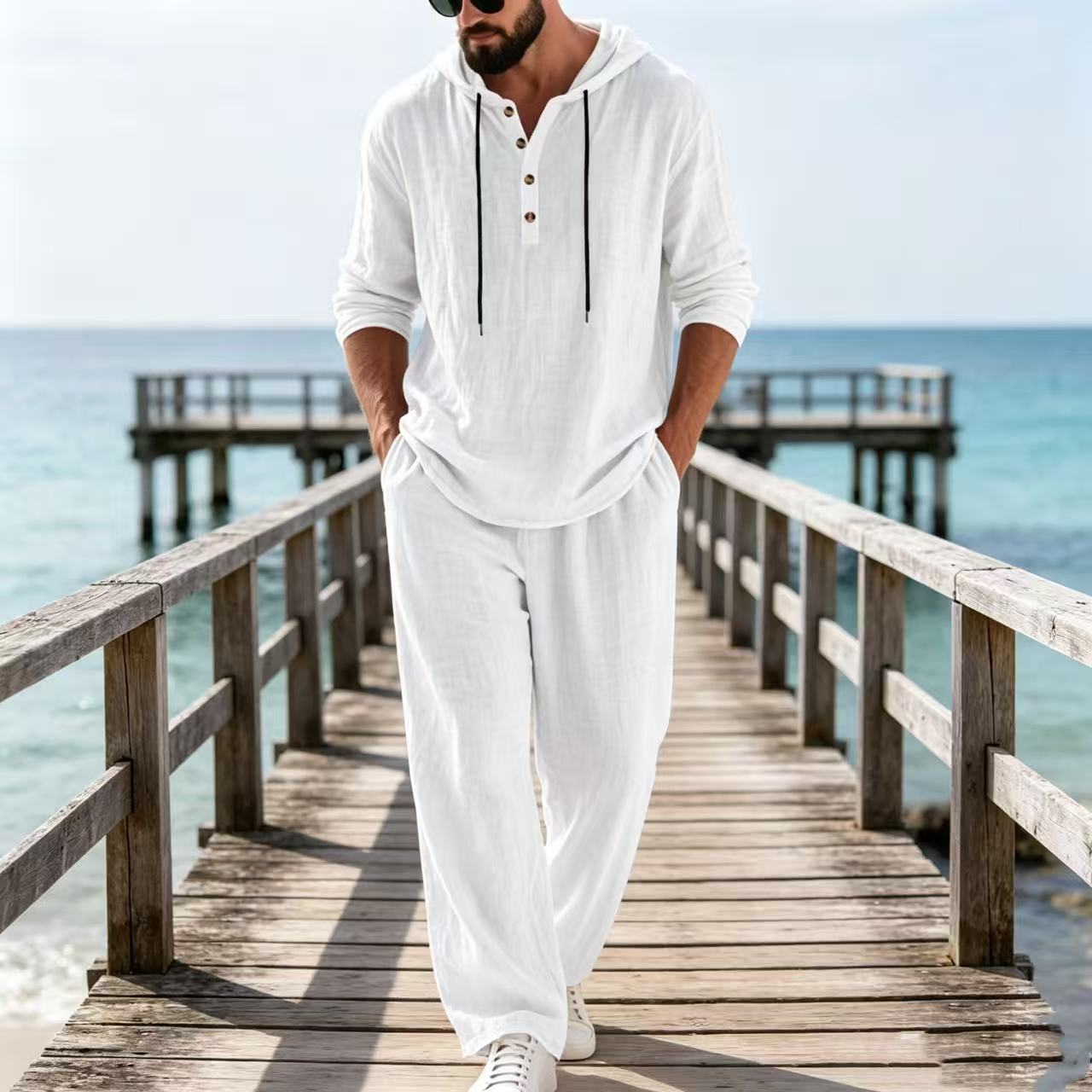 Setelan Kasual Pria Linen Musi - Mens Linen Shirt Long Sleeve ulasan dan harga