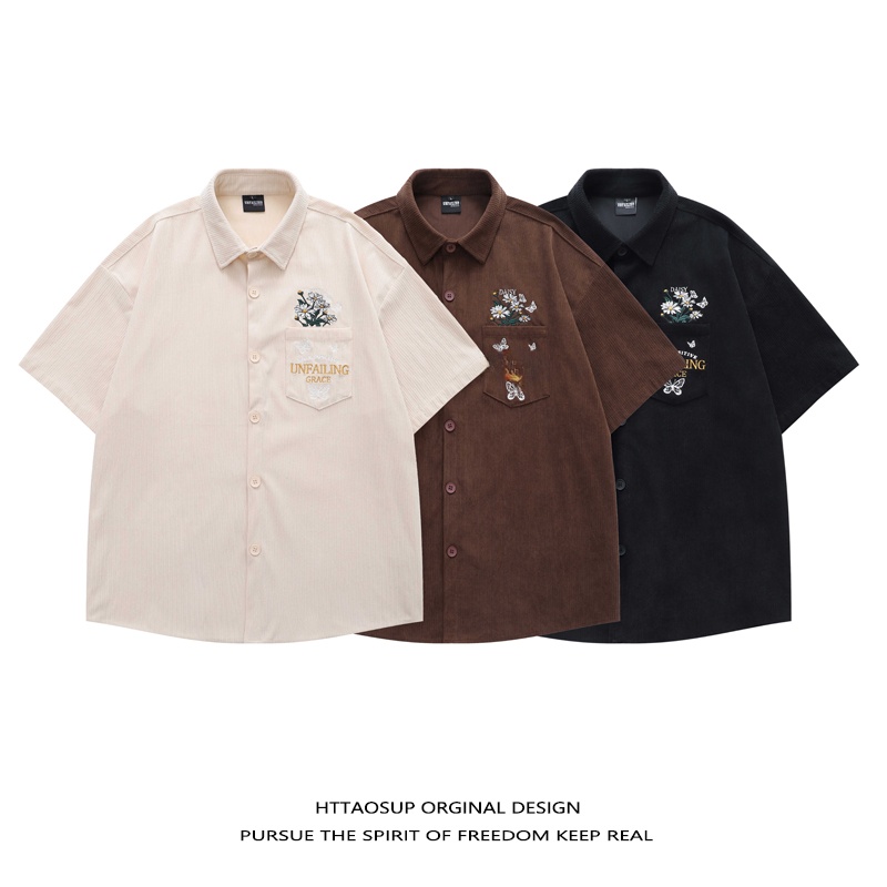 HTTAOSUP 2026 Kemeja Lengan Pe - Corduroy Button Up Shirt Men ulasan dan harga