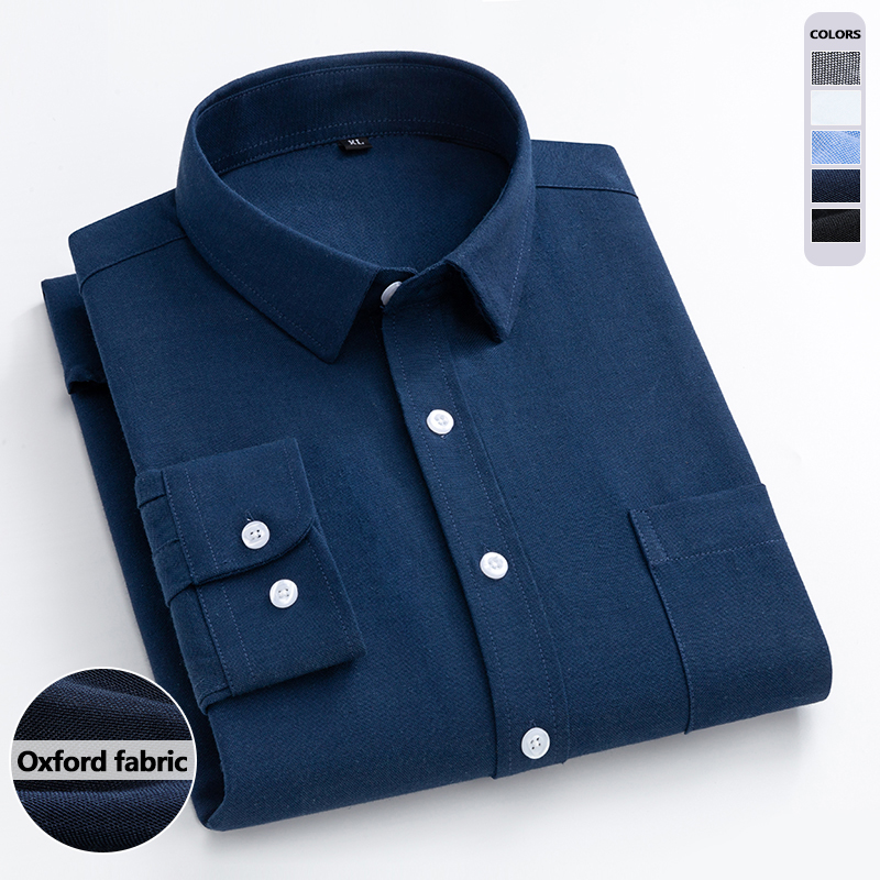 Kemeja Oxford Biru Navy Pria L - Oxford Cotton Casual Shirt Business ulasan dan harga