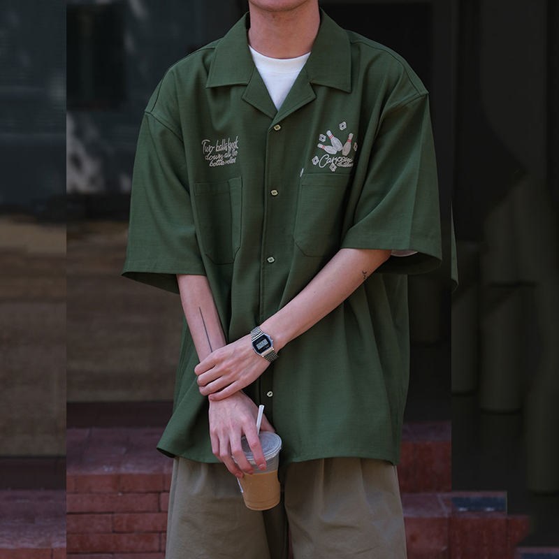 Kemeja lengan pendek kerah Kub - Short Sleeve Bowling Shirt Retro ulasan dan harga