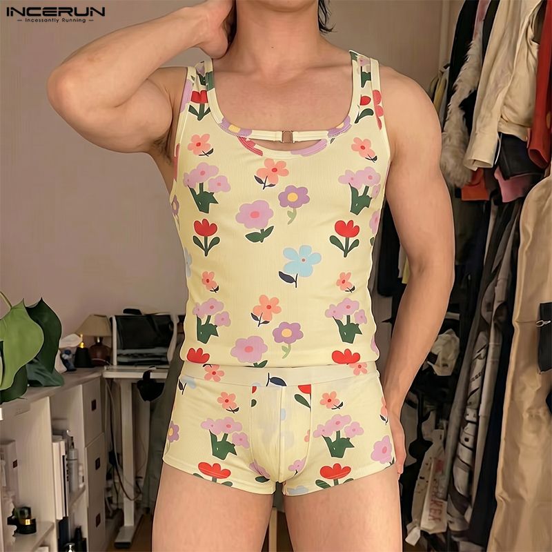 INCERUN Set Pria Motif Bunga P - Shorts ulasan dan harga