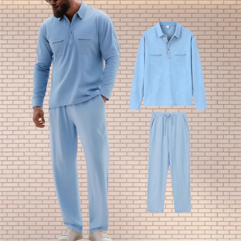 Setelan Linen Campuran Pria Du - Mens Linen Shirt Long Sleeve ulasan dan harga