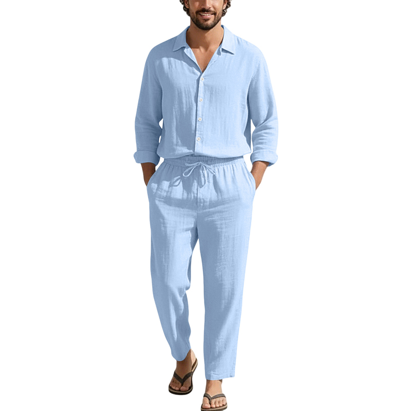 Set Kasual Linen Musim Semi Mu - Mens Linen Shirt Long Sleeve ulasan dan harga